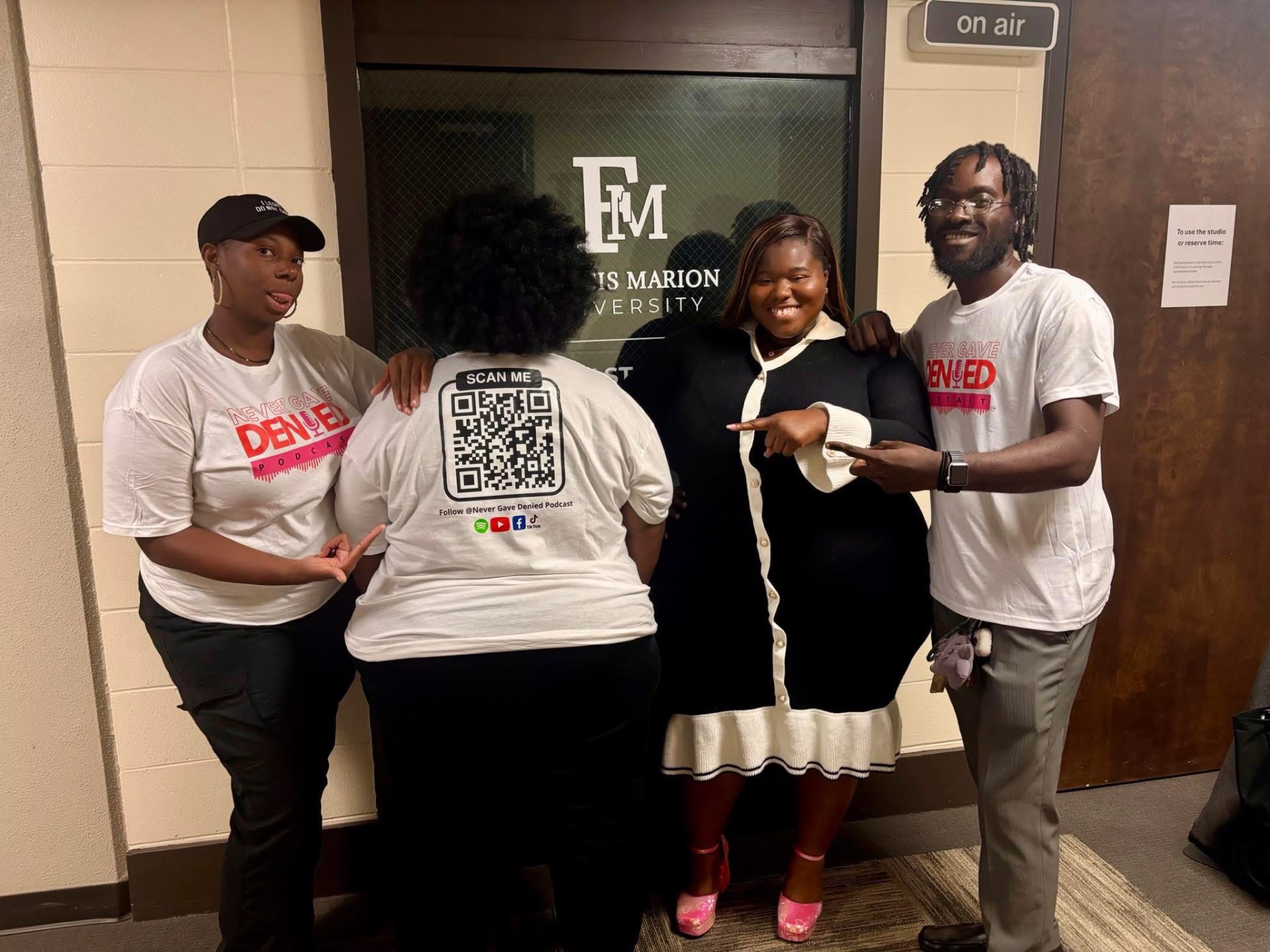 Never Gave Denied team at the FMU on-air studio